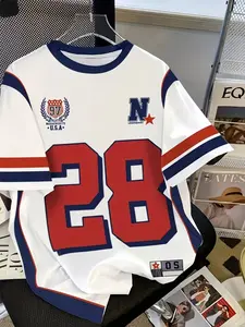 Men's Pattern T-Shirt, // Block Bold '28' Number, Breathable Summer Short Sleeve, Casual Streetwear, Ideal Gift