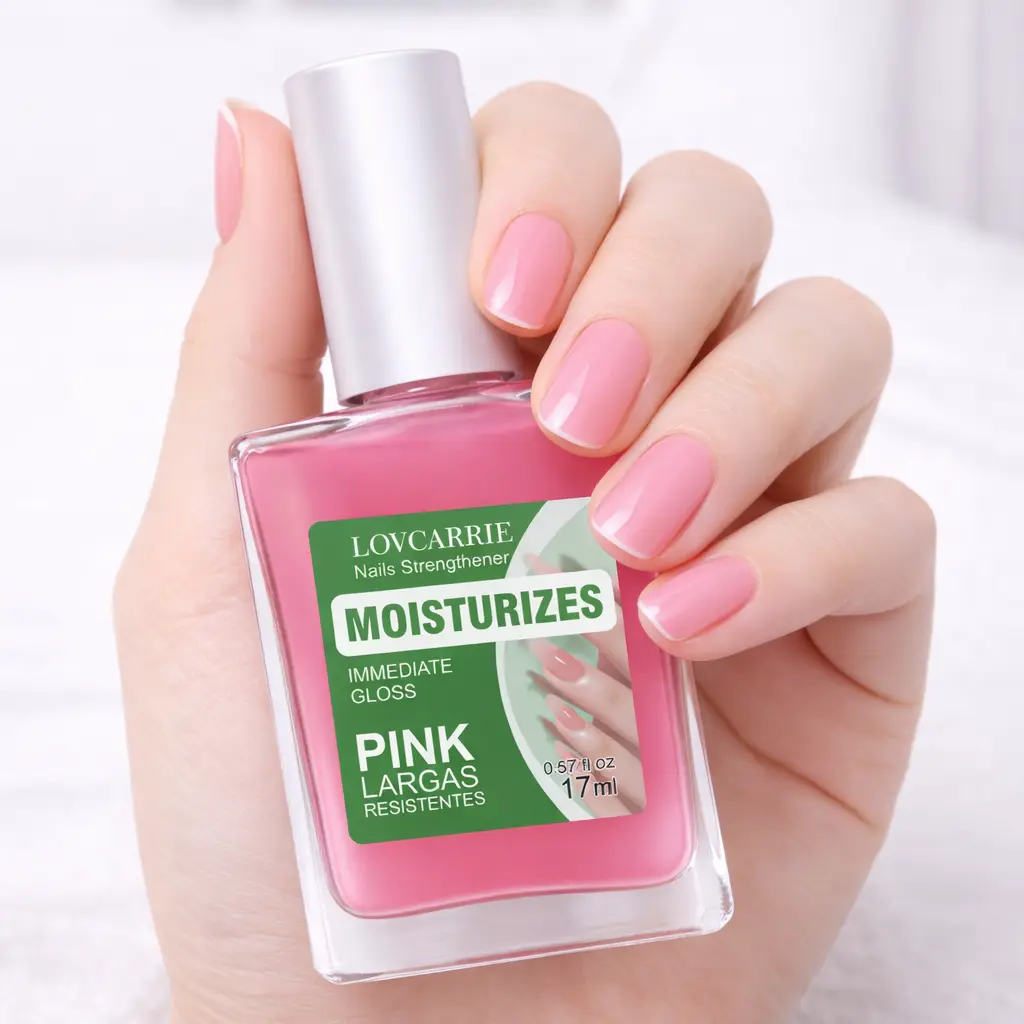 LOVCARRIE Nail Strengthener — Moisturizes & Imparts Immediate Gloss PINK | Promotes Longer, Stronger Nails | Rescues Brittle Nails | Nail Care Solution | Ideal for Nail Enthusiasts | 17ml / 0.57 fl.oz