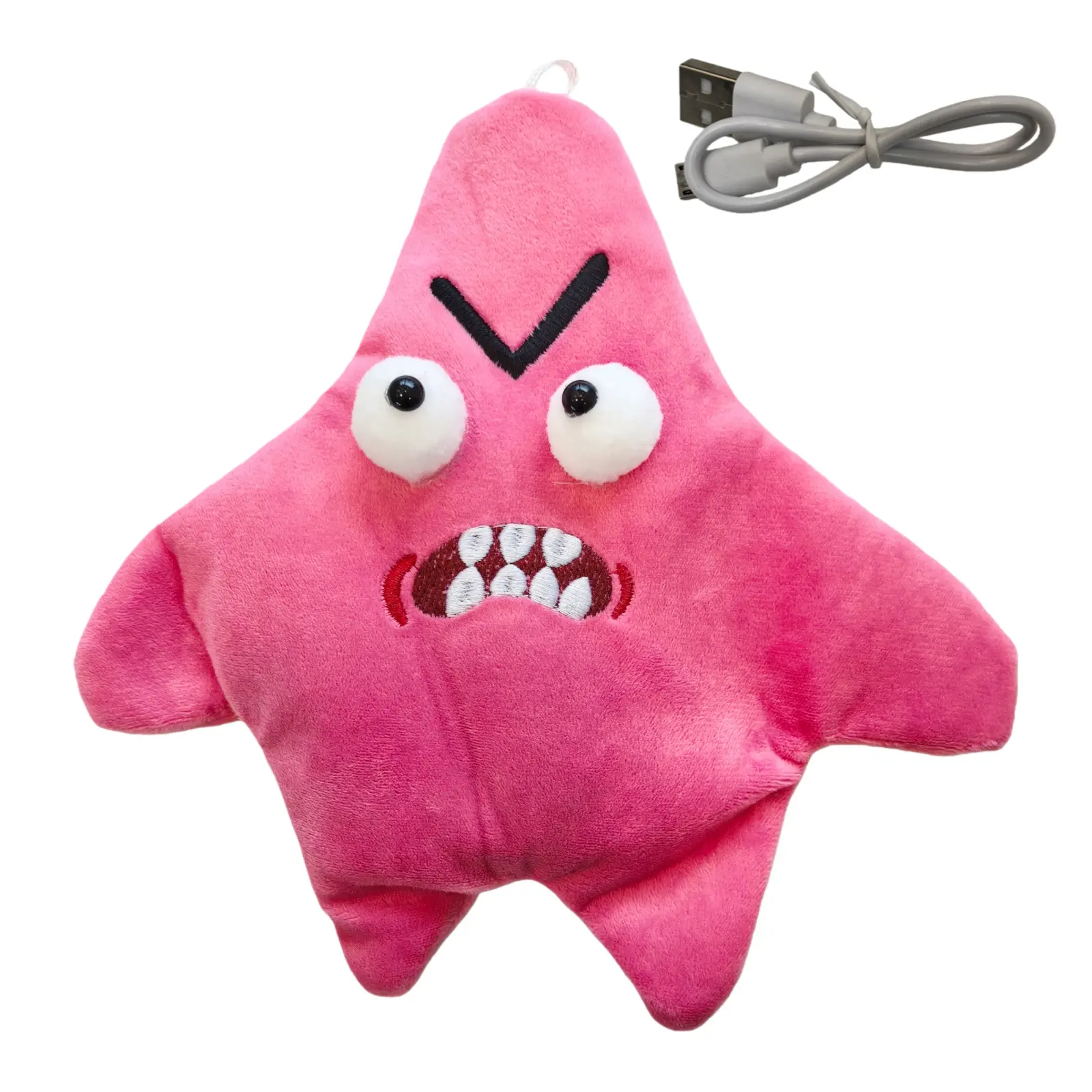 RAGE STAR 9.8in Star Shape Fluffy Face Squishy Bag Charm - Soft Plush Backpack Accessory, Bounce Action Fidget Toy, Boing Stress Relief Gag Toy