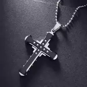 Men's Pendant Necklace with Diamond Cross in Silver, Gold, Black bold  necklace