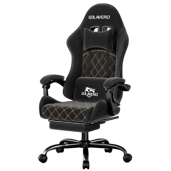 Ergonomic Fabric Gaming Chair, Ecofurnix Swivel Computer Office Chair with Lumbar Support, Footrest, Headrest, Height Adjustable, Metal Frame, 200 lbs Load Capacity