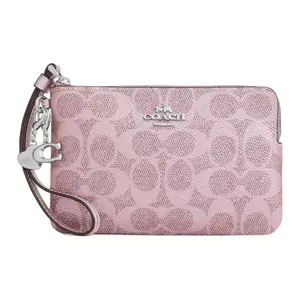 Coach Boxed 16 Logo Print Clutch with Detachable Pendant in Pearlized Canvas and Leather for Women Wallet Wristlet Daily Use Purse