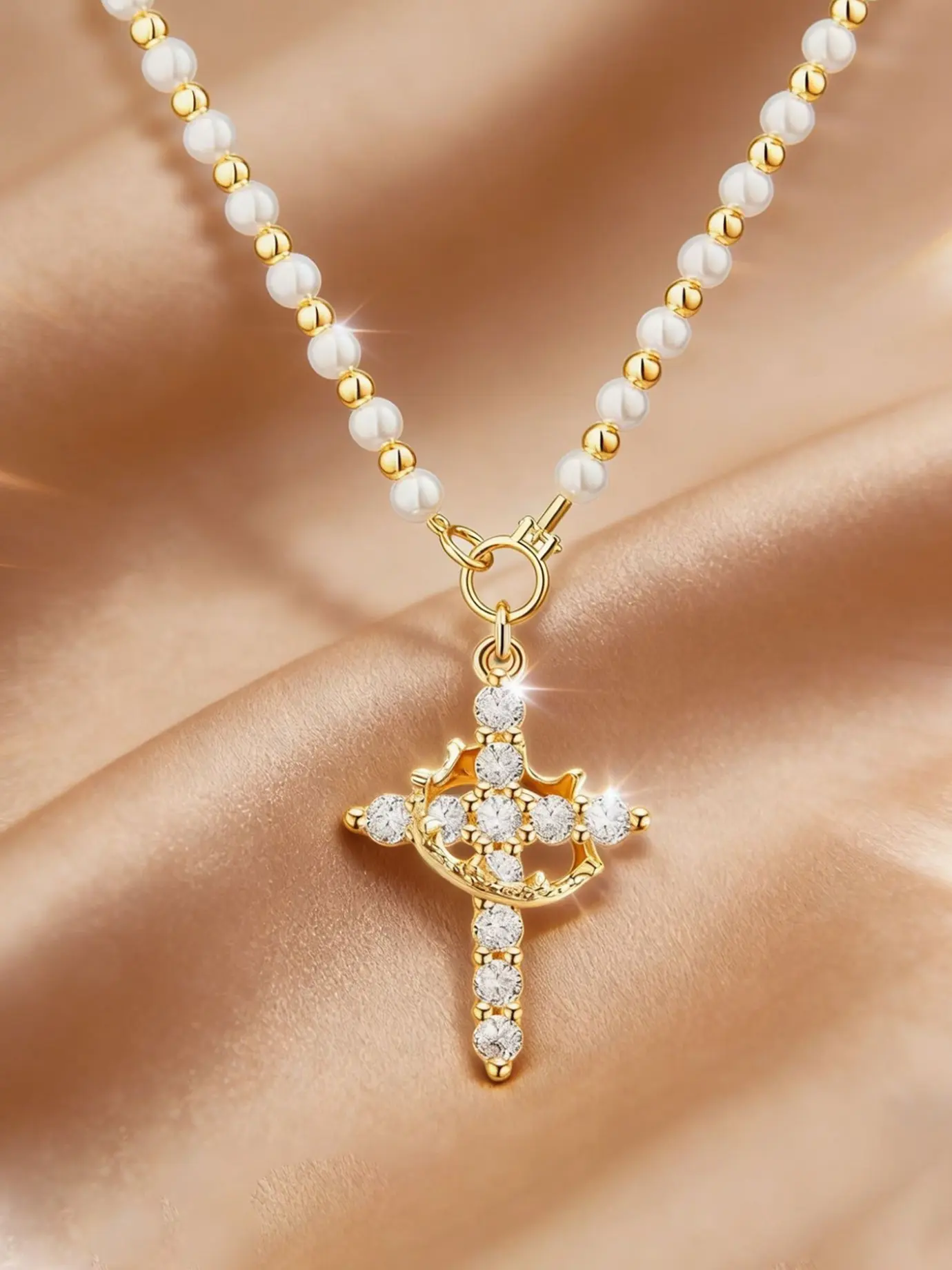 Gothic Cross Necklace, Multi-Layer Pearl Beaded Pendant, Punk Vintage Cross Necklace, Elegant Faith Cross Jewelry Gift for Women, Daily Wear Necklace, Fashion Necklace, Gift Ready