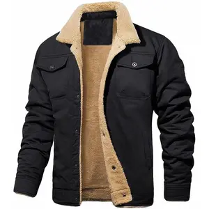 Men's Retro Western Jacket Warm Fleece Coat Work Cargo Trucker Jackets Tops Casual loose