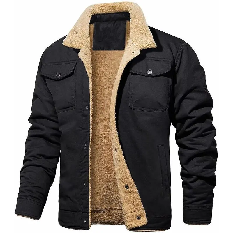 Men's Retro Western Loose-Fitting Beef Head Fleece Trucker Jacket - Warm Work Cargo Coat, Casual XXL Tops (Festive & Party Gift Option)