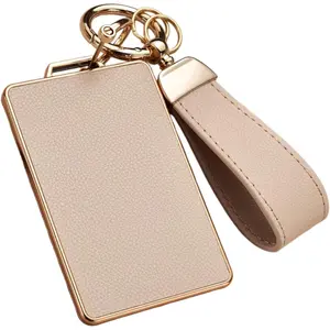 Key Card Holder Case for Tesla with Key Chain, Upper Leather + Soft TPU Card Key Cover Case Shell for Model 3 Model Y S/X Cybertruck