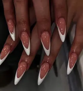 Elegant White French Tips Press On Nail Classic Minimalist Handmade Nail New Trendy Nail Wedding Nail White Fake Nail Long Short Square Nail