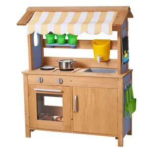 VEVOR Mud Kitchen, Outdoor Mud Kitchen for Kids, Wood Outdoor Play Kitchens with Spoons, Sink, Tank, Sunshade Canopy, Shovels, Cookware Pots and Accessories, Wooden Play Kitchens for Home, Lawn
