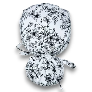 Floral Ponytail scrub cap for women with satin lined option by Paradise Caps.