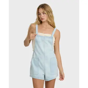 BILLABONG Women's Beach Crush Denim Overalls, 100% Cotton Denim Adjustable Strap Short Overall, Casual Beach Romper