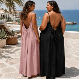 Plus Size S-2XL Women's Solid Color Cami Nightgown, Sleeveless Long Lounge Dress, Soft Summer Sleepwear for Home and Relaxing