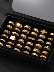 Random 24pcs Fashion Stainless Steel Men's Rings, Simple Hollow Design, Rotatable Stress Relief, Waterproof Non-Fading, Allergy-Free Gift, Stacking Ring Set, Rotating Openwork Ring