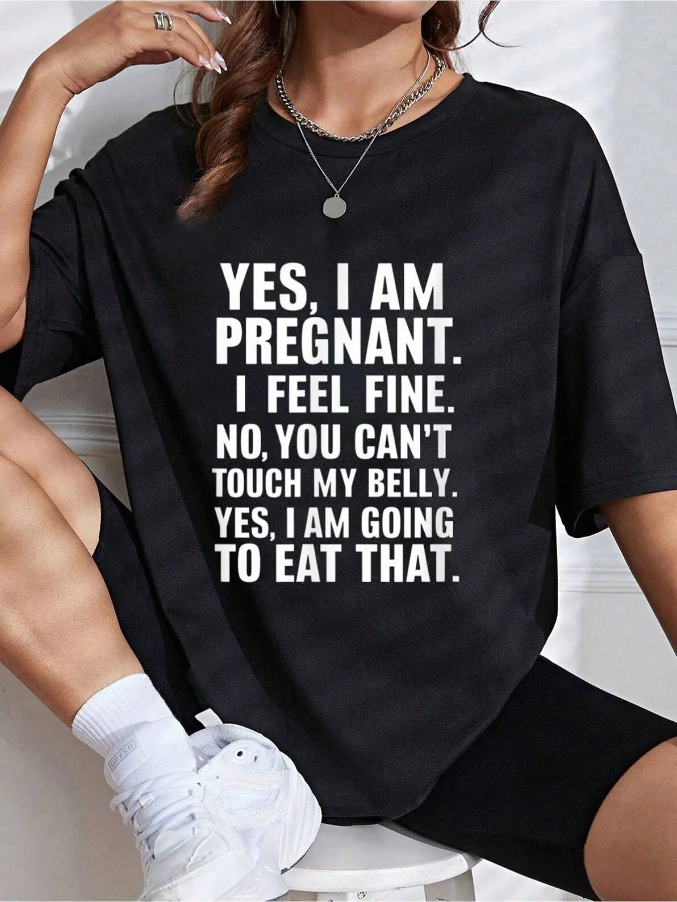 Women's Short-Sleeve Cotton Round Neck Loose-Fitting Casual T-Shirt - Super Soft Normal Type Top for Pregnant Women, Pairs with Jeans/Shorts/Jackets, All Seasons, Machine Wash, Tumble Dry, Do Not Bleach