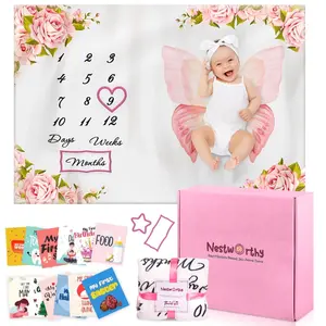 NestWorthy Baby Milestone Blanket for Girl Super Soft Flannel Fleece 60x40 cm with 2 Felt Frames & 6 Milestone Cards Perfect for Newborn Baby Shower Gifts
