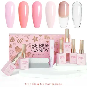 Exclusive to cecypatry BUBU CANDY Peach Blossom Pink Jerry Gel Nail Polish Set, 6PCS 15ML UV Gel with Base & Top Coat, Soak Off Gel for Home Nail Art #