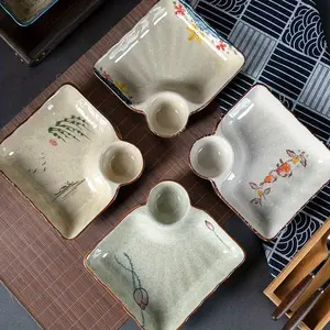 Japanese Style Ceramic Dumpling Plates, 18.05cm Divided Serving Dishes with Compartments, Perfect for Gyoza Dipping Sauces & Appetizers