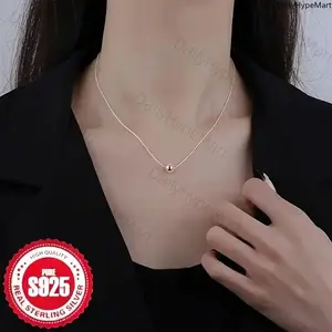 Elegant 925 Sterling Silver Ball Pendant Snake Chain Necklace, Boho Retro Style
