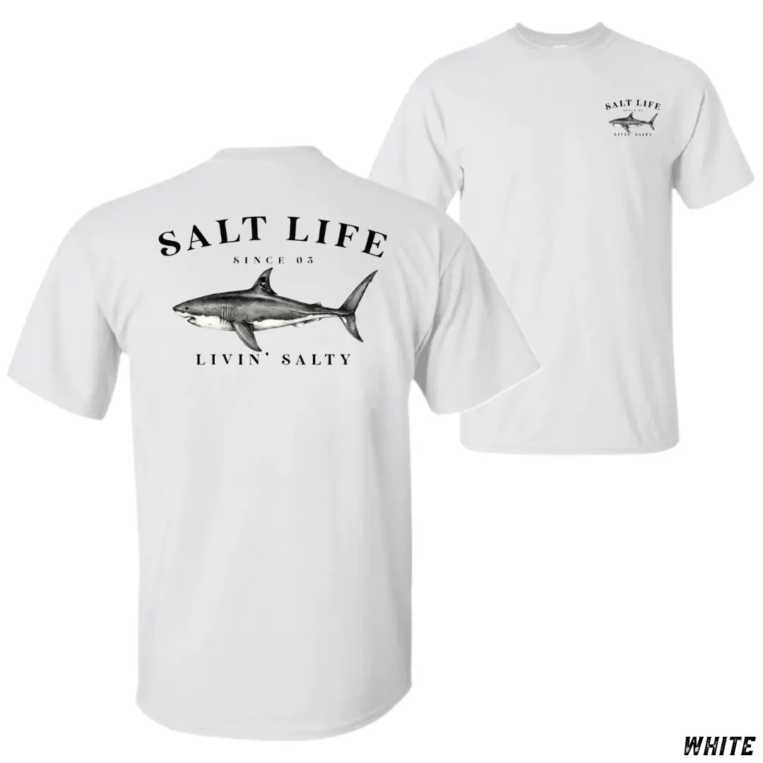 Unisex Salt Life Livin' Salty Shark T-Shirt, Offshore Fishing Graphic Tee, Soft Cotton Blend comfort Shirt, Ocean Lifestyle Apparel for Men & Women, Perfect Angler Fisherman Gift, Trendy and Comfortable Wear for Ocean Adventures