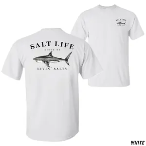 Unisex🎣 Salt Life Livin' Salty Shark T-Shirt, Offshore Fishing Graphic Tee, Soft Cotton Blend Shirt, Ocean Lifestyle Apparel for Men & Women, Perfect Angler Fisherman Gift🦈, Trendy and Comfortable Wear for Ocean Adventures, Fits