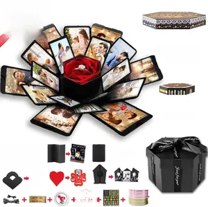[New Deal] Explosion Box, DIY Explosion Box with 6 Faces, Main Part Assembled Handmade Photo Album for Birthday Gift, Anniversary, Valentine's Day, Wedding (Black)