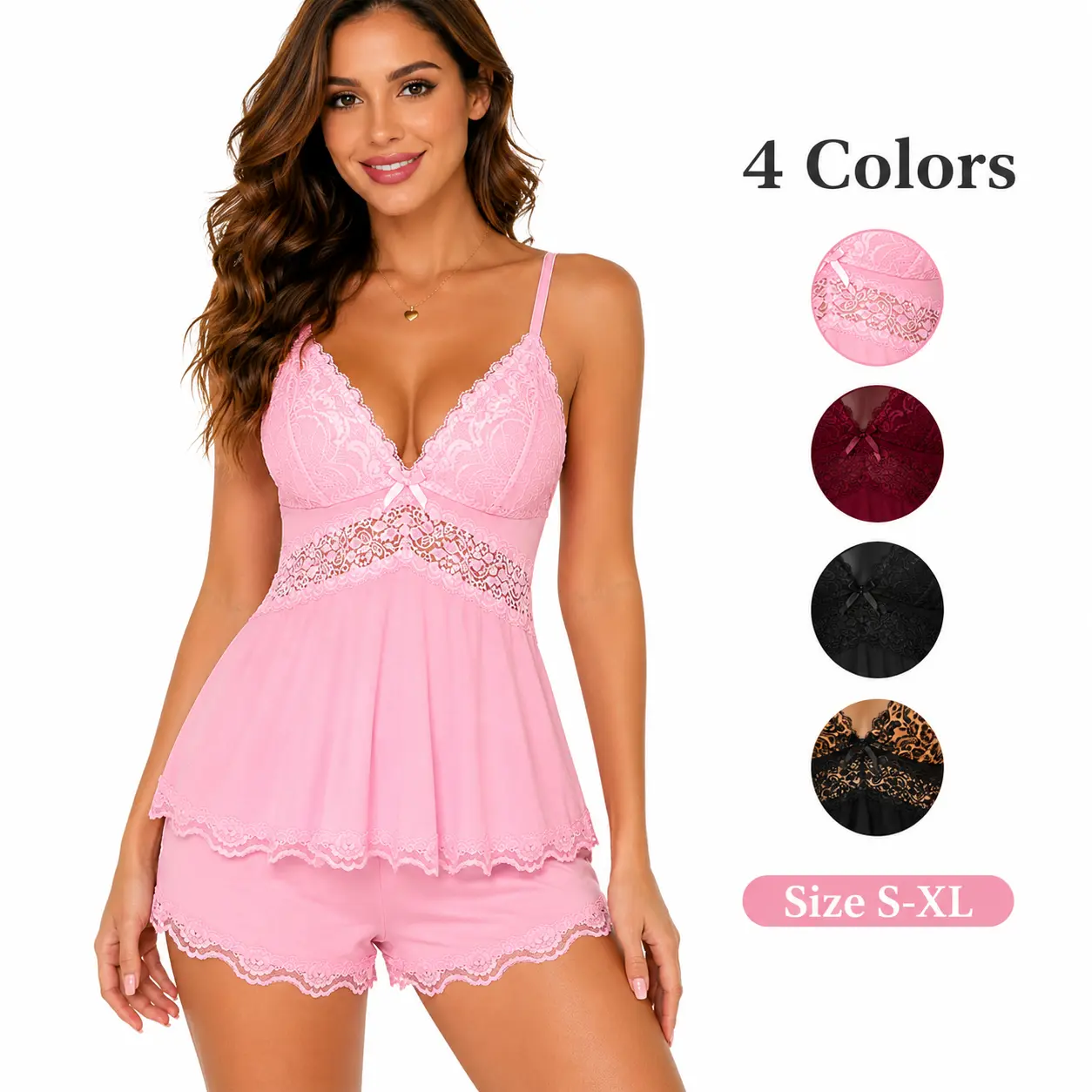 Tivira Women's Floral Lace Camisole Pajama Set for Women – Soft Modal Sleepwear with Adjustable Straps, Casual Drawstring Shorts