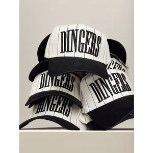 Dingers Navy Striped Vintage Trucker Hat Flatbill Snapback Cap for Baseball Season Adjustable Snapback Design Fashionable baseball cap