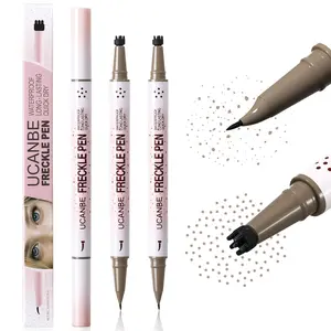 UCANBE 2PCS Dual-Ended Freckle Pen & Freckle Stamp - Precise 15° Curved Tip Makeup Waterproof & Smudge Proof, Long Lasting Faux Freckles Pencils