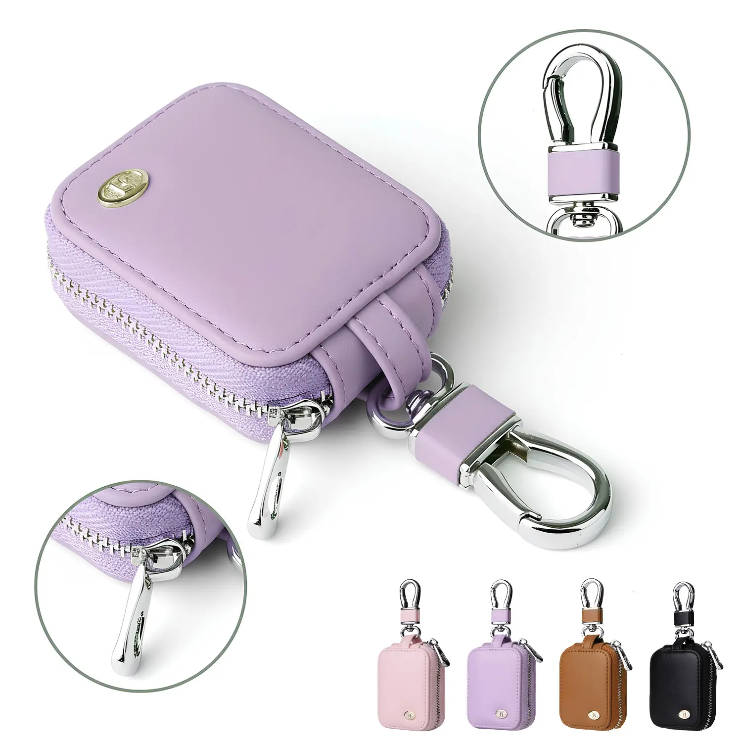 Portable Retro PU Leather Zipper Earbud Case with Metal Keychain - Anti-Lost Security, Retro Finish Adds Polish to Your Bag, Audio Protection for AirPods 1/2/3/4/Pro 2, In Ear Wireless Earphones & USB Cables (Commute, Space-Saving Storage), Memory