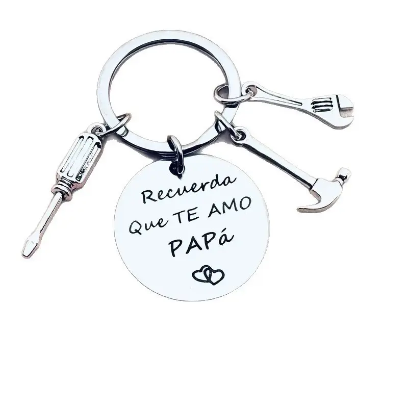 Mai Rui Stainless Steel Tool Keychain - Engravable Custom Initial Engraving Heavy Duty Metal Keychain for Car Keys, "Recuerda Que Te Amo Papa" Hammer, Wrench & Screwdriver Design, 2026 Father's Day Gift, Trendy Men's Fashion Accessory, Custom Keychains