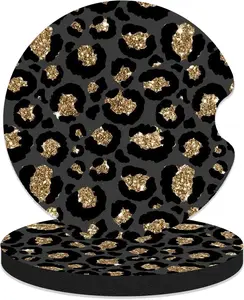 Coasters for Cup Holders, 2 Pack Anti Slip Universal Rubber  Cup Coaster for Women Men,  Interior Accessories - Black  Leopard Print