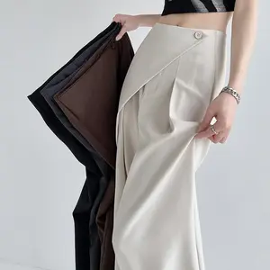 Minimalist commuting suit pants with irregular splicing design—straight-leg wide-leg loose street pants