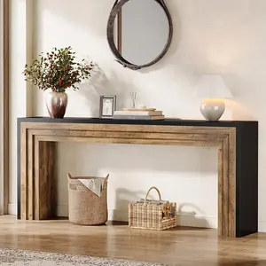 Tribesigns 70.9-Inch Farmhouse Wooden Console Table for Living Room, Entryway, Hallway - Black and Brown