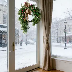 Realistic Rose Hanging Wreath, Spring Greenery, Jute Bow, Berries, Rustic Porch Decor, Living Room and Entryway