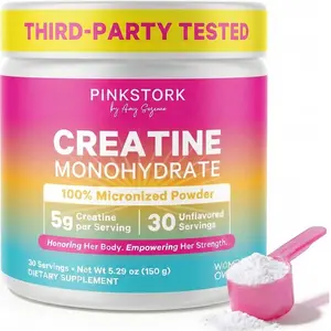 Pink Stork Creatine Monohydrate 5g Micronized Powder for Women 30 Servings Clean Unflavored Easy Mixing Essential Aminos Fitness Support