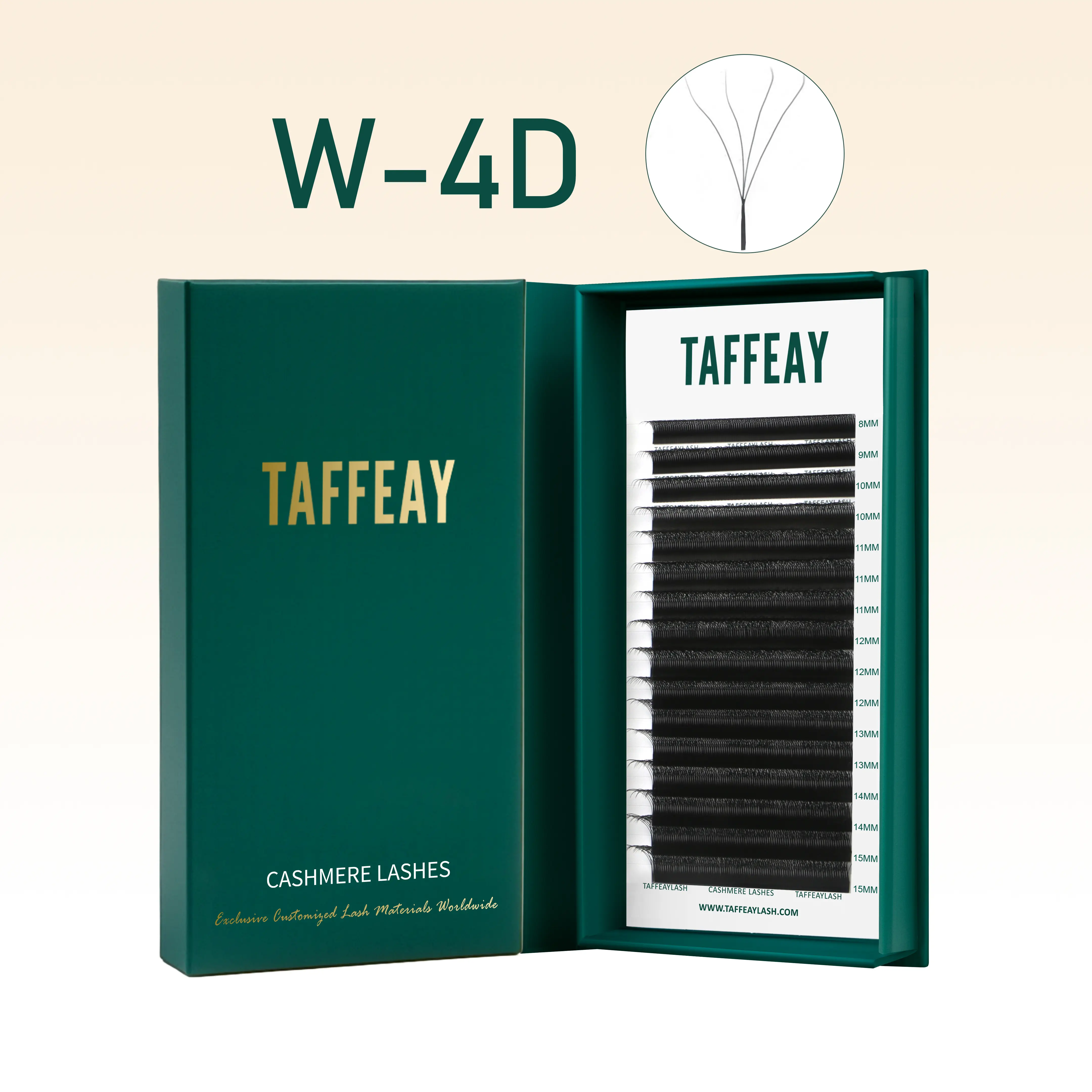 TAFFEAY W-4D Shape Eyelash Extensions, Heat-Bonded Ready-to-Use Fans with an Ultra-Thin Base, C/D Heat-Set Curls for Professionals, Glue-Free Bond, Curls Perfectly