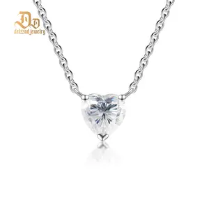 Delzzad 1ct Heart Cut Solitaire Necklace Synthetic Moissanite S925 Lady Women Pendant Necklace Birthday Anniversary Christmas Gift