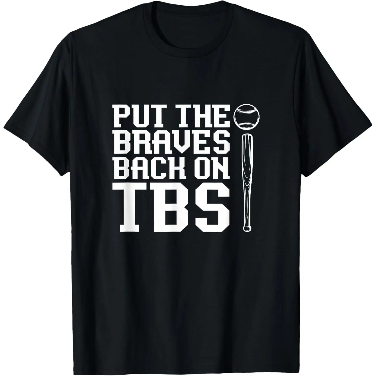 Men's Crew Neck Cotton Graphic T-Shirt, All Seasons Casual Style, Baseball Humor "Put The Braves Back On TBS" Unisex Design, Loose-Fitting, Machine Washable