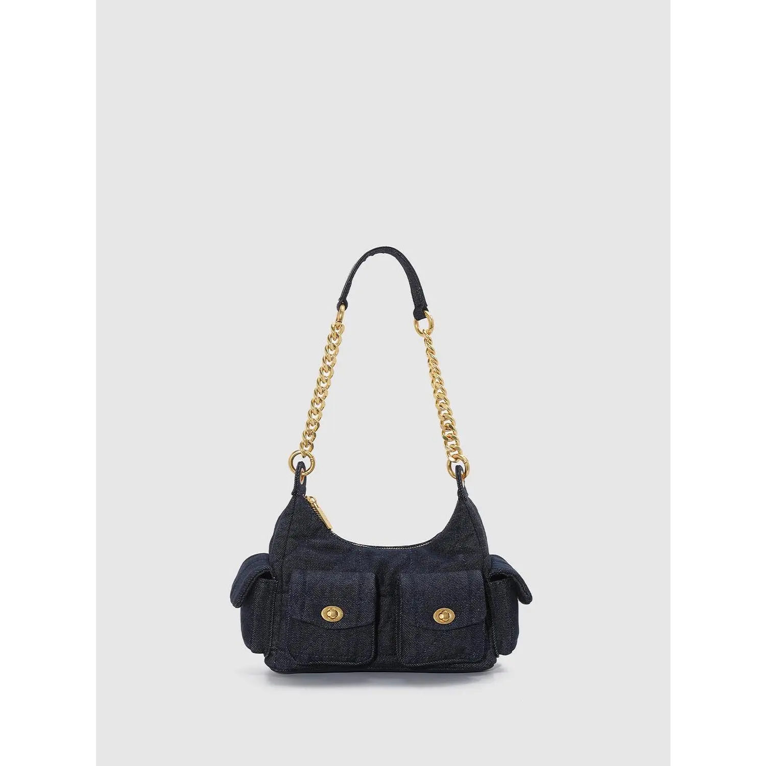 URBAN REVIVO Women's Elegant Denim Crossbody-Shoulder Bag - Chain Detail, Multi-Pocket Design, Casual, Fashion, Handbag Style, for Women, Casual Crossbody Bag, Fashion Crossbody Bags