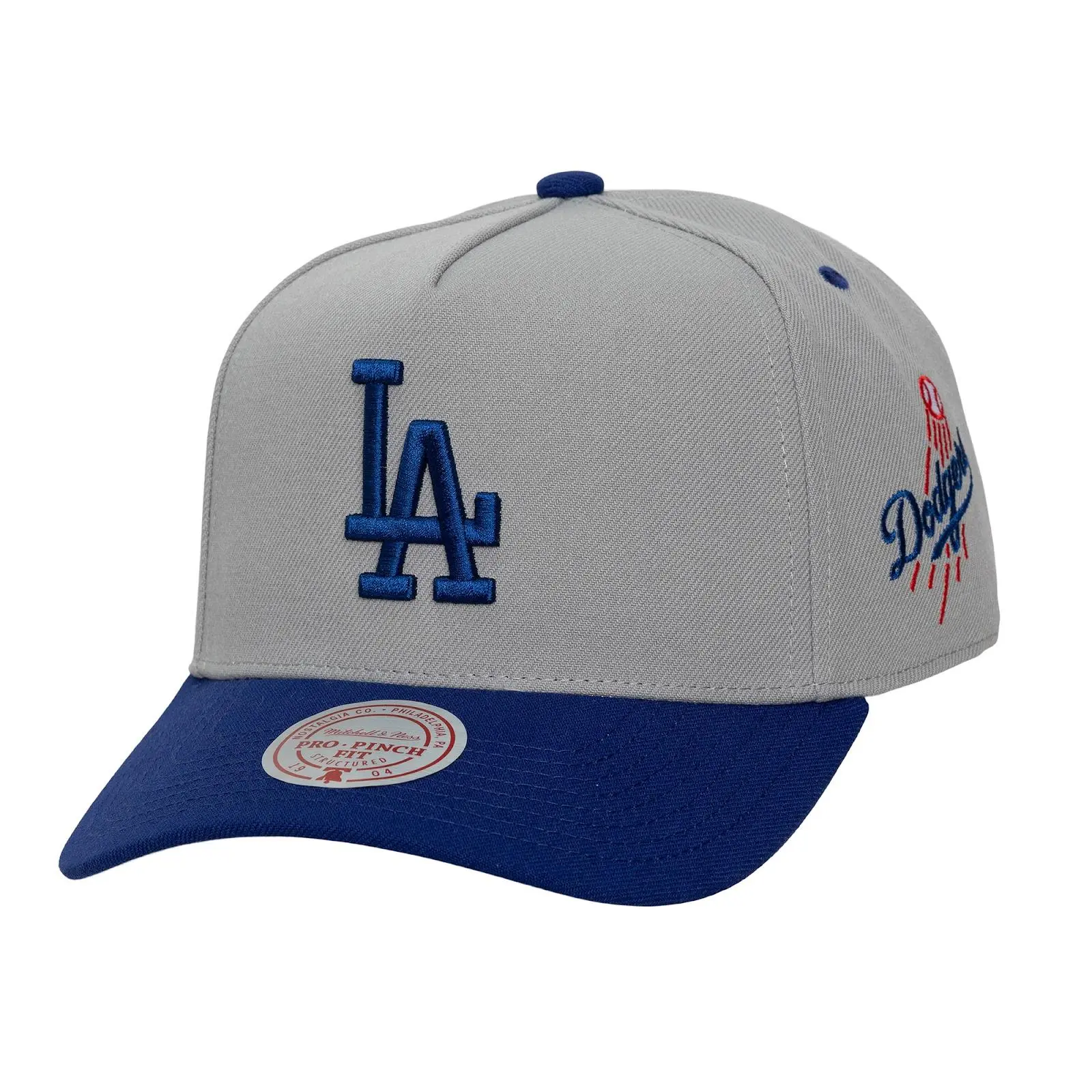Los Angeles Dodgers Gray/Royal Legendary Away Pro Pinch Snapback Hat MLB Throwback Cap Adjustable Fan Gear Mitchell & Ness