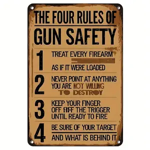 Flat, 1pc Vintage Gun Safety Rules Metal Sign - 7.9X11.9 Inch Gun Rules Plaque, Frameless Wall Decor for Home, Garage, for Cave, Gun Shop - Safety Sign & Gift for Gun Owners & Enthusiasts