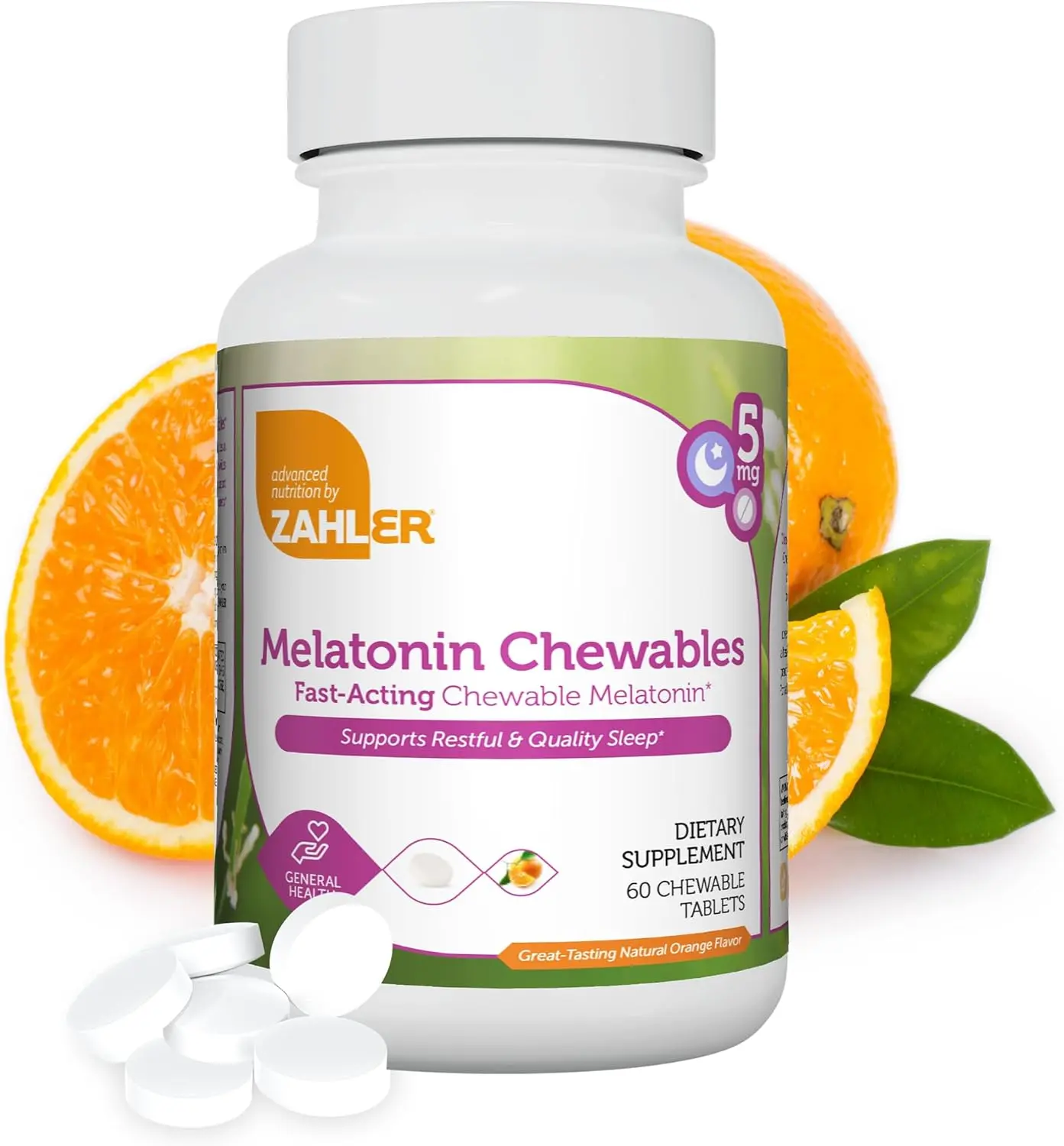 Zahler Melatonin 5mg Tablets - Fast Acting Chewable Melatonin 5mg Tablets - Delicious Orange Flavor - Supports Restful & Quality Sleep - Kosher Non GMO Made in USA Dietary Supplement 60 Count - Fitness