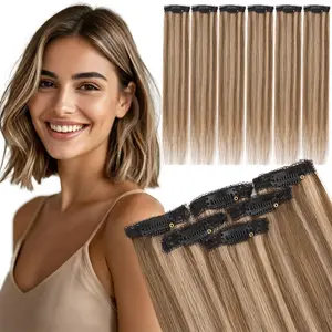 6PCS 6Clips Clip Ins Remy Human Hair Extensions Lightweight Hairpiece Perfect For Thinning Hair Fill & Face Framing