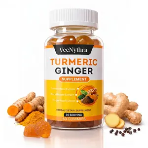 VecNythra Turmeric Curcumin + Ginger Gummies, Premium Turmeric Ginger Black Pepper, Health Dietary Supplement, 60 Count