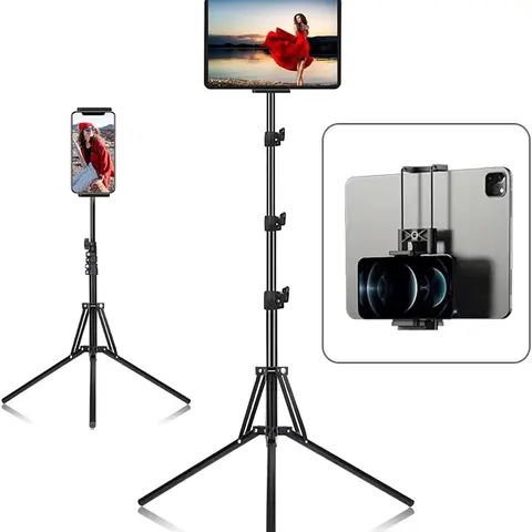 63" Height-Adjustable Folding Tripod Stand for Smartphones, Cellphones, Mobile Devices & Tablets, Home Office Compatible Tablet & Phone Accessory