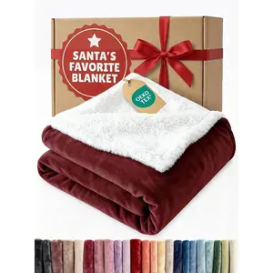 Reversible Sherpa Fleece Throw Blanket Super Soft Double Sided Thick Warm Plush Burgundy Luxurious Winter Bedding for Bed Sofa Couch 50x60 Inches