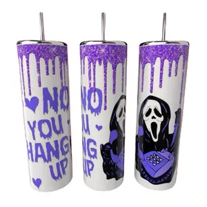 No You Hang Up Ghost Face Scream Purple Faux Drop 20oz Stainless Steel Tumbler Drinkware Flasks