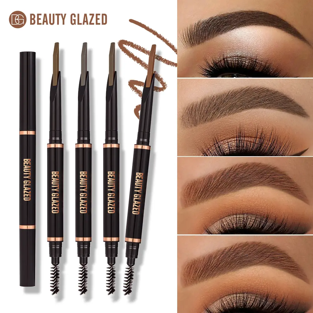 Beauty Glazed Waterproof Long-Lasting Eyebrow Pencil - Double-Ended Design, 4 Color Options, Natural Finish, Easy to Use, Long-Wear & Smudge-Resistant, Suitable for All Skin Types