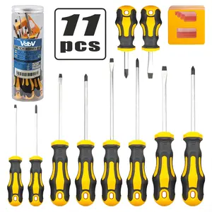 11pcs Magnetic Screwdriver Set, Chrome Vanadium Steel, Lemon Yellow, Polished Finish, Flat & Phillips Heads,Nail Puller Includes Pick & Hook Tools, for Mechanics, Construction, Carpentry Hardware#TikTokShopBacktoSchool
