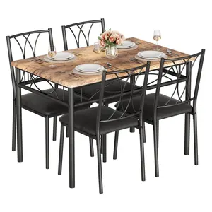 Garvee 5 Piece Dining Table Set for 4 with Rectangular Kitchen Table and Upholstered Chairs - Space-Saving Rustic Brown Dining Room Furniture Ideal for Small Spaces, Apartments, Studios, and Breakfast Nooks