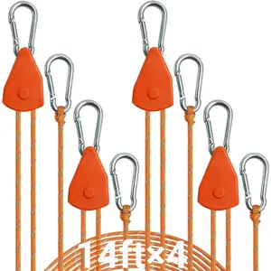 14ft Retractable Paracord Rope Tie Down Ratchet Strap, Mini Adjustable Cam Lock Small Strap, Windproof Tightener Tensioner for Outdoor Tent Canopy Grow Light Hanger, 4 Pack 1/8"